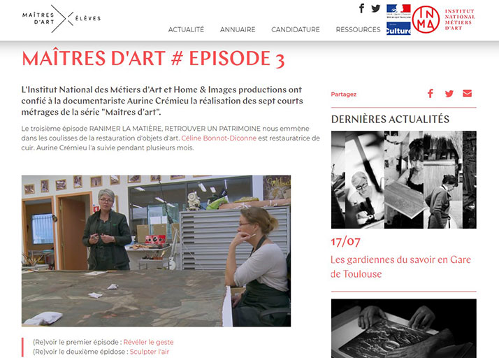 Photo 1 : VIDEO sur le site www.maitredart.fr : MAÎTRES D'ART # EPISODE 3 Vidéo sur le site www.maitredart.fr : MAÎTRES D'ART # EPISODE 3 