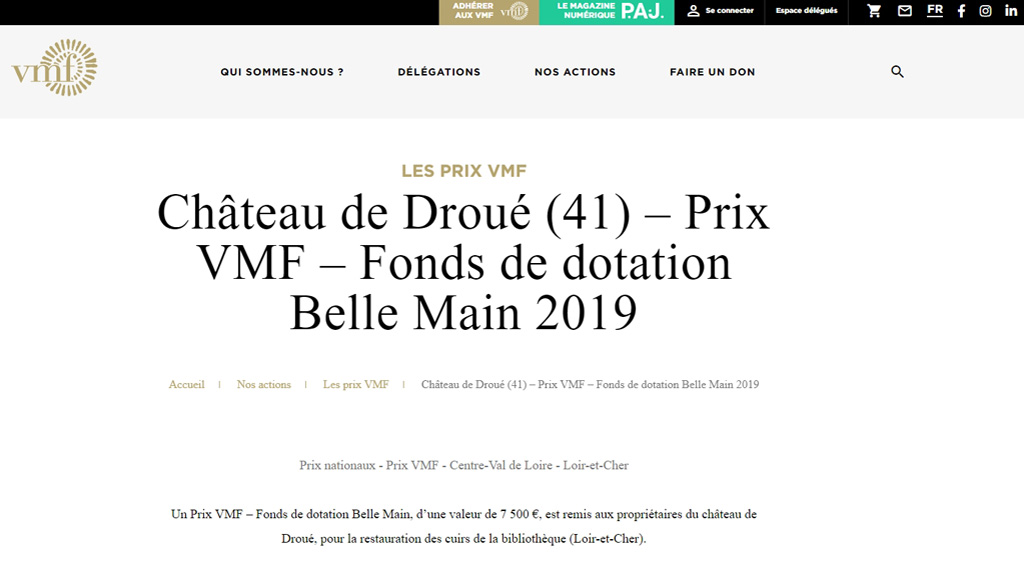 Photo 1 : Château de Droué (41) - Prix VMF - Fonds de dotation Belle Main 2019 Château de Droué (41) - Prix VMF - Fonds de dotation Belle Main 2019 